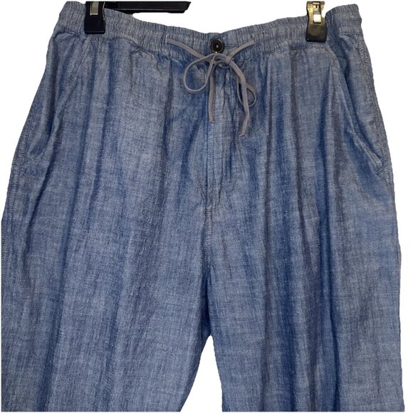 Universal Works Hi Water Indigo Chambray Crop Trouser Pant Elastic Waist Sz 32 - Picture 2 of 11